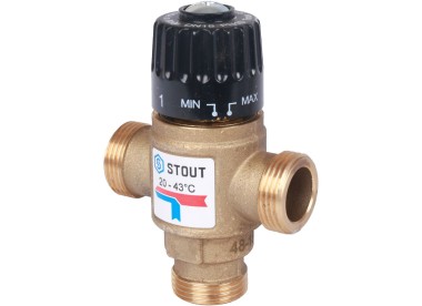 STOUT Термостатический смесительный клапан для систем отопления и ГВС 3/4`` НР 20-43°С KV 1,6